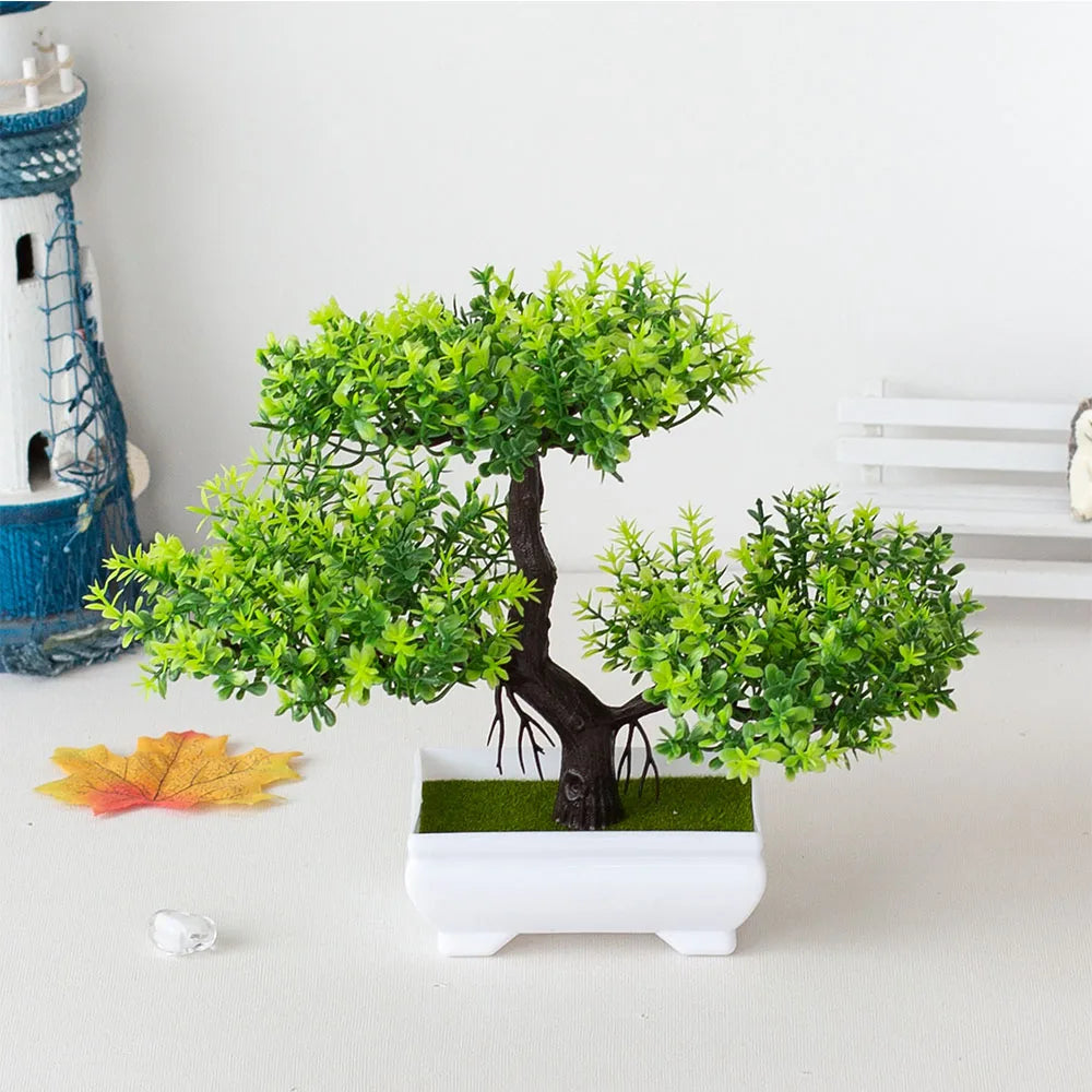Artificial Plastic Plants Bonsai Small Tree Pot Potted Flower Garden Fake Plant Arrangement Ornaments Room Home Table Decor